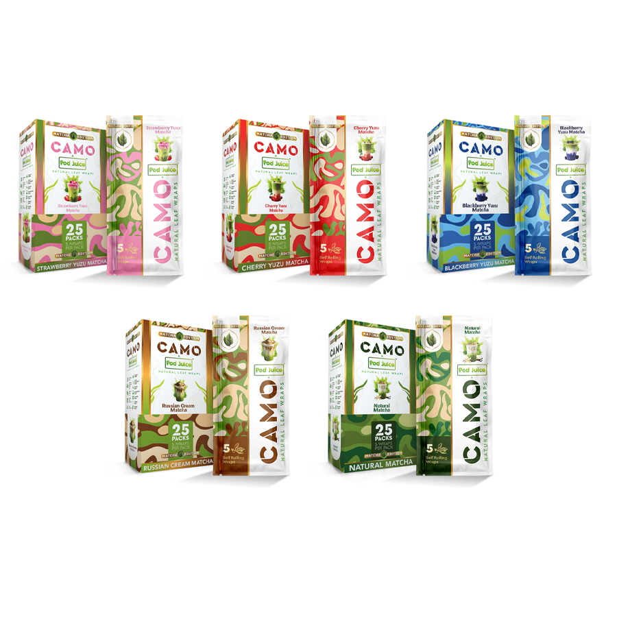 Camo X Pod Juice Natural Leaf Rolling Wraps (Matcha Edition) | 5 Count | 25 Pack Display product image